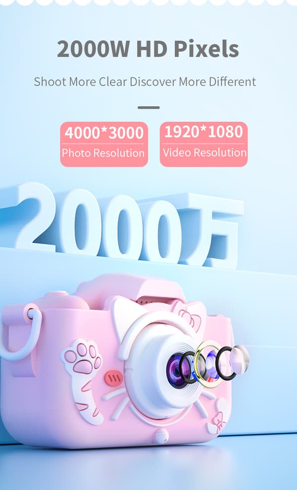 Blå Rosa Färg Barn Digitalkamera 2000w Pixel Barn Mini Kamera Leksak Cartoon