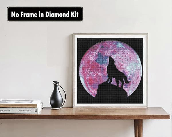 Gør-det-selv 5D Diamantmaleri Kit - Hylende Måneulv, Krystal Rhinestone Broderi Billeder Kunst Mal efter Nummer Kit Diamantmaleri Kit til Gave Hjem