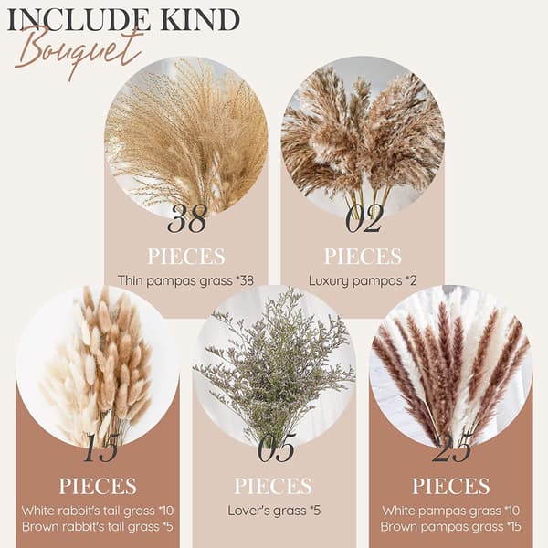 85PCS Natural Dried Pampas Grass Bouquet, Boho Home Decor Bouquet