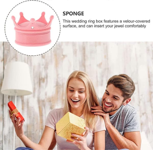 2 stk Plysj Ring Display Etui Krone Design Ringboks Smykkeskrin Halskjede Øredobb Ringholder, Rosa