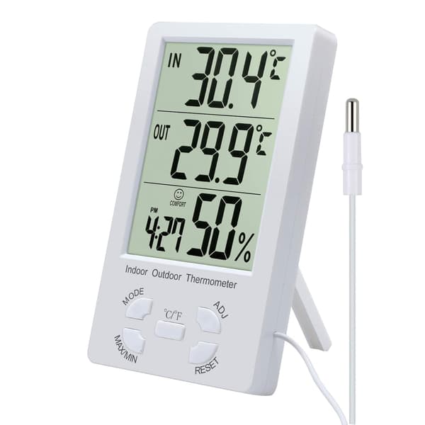 LCD digitalt indendørs termometer og hygrometer med vækkeur