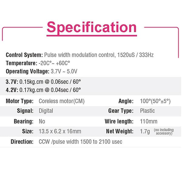 D1302 Mini 1,7g Mini Digital Servo Jst1.0 Stik Til Rc Model Drone Fly Helikopter