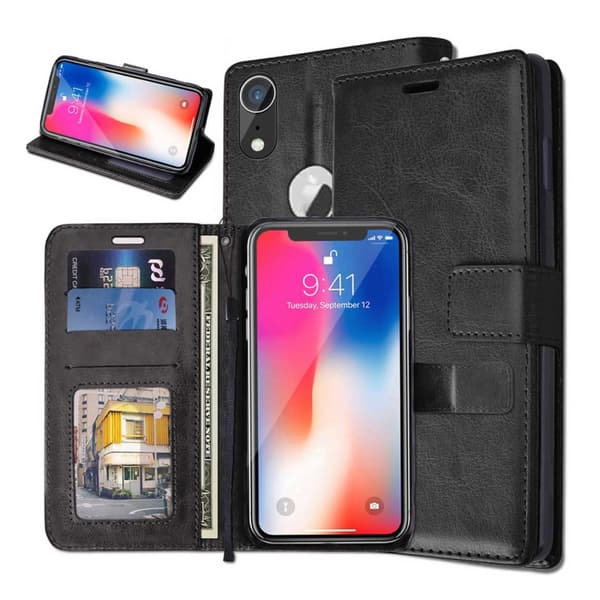 iPhone XR Pung Etui Sort Læder Etui