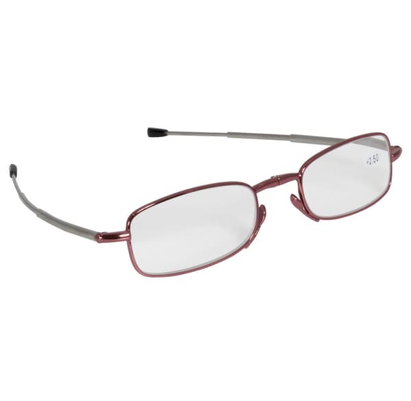 Foldable reading glasses with telescopic temples and a small, convenient case, strength +3.00 Styrka +3,00