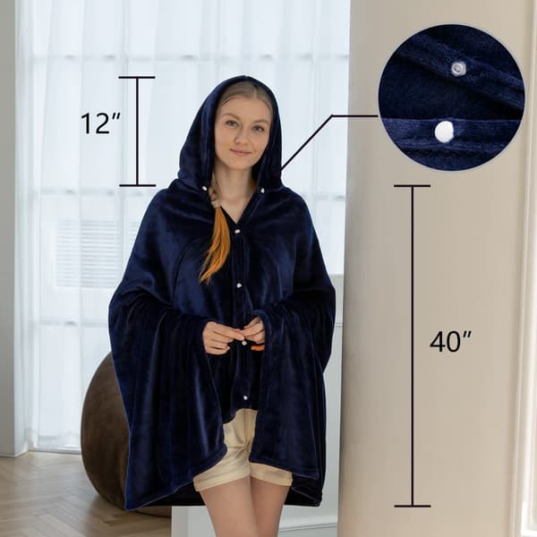 Vinterhem Bærbar tæppe, Ekstra stort tæppe med hætte, Blødt plystæppe, Varmt plysmikrofiber