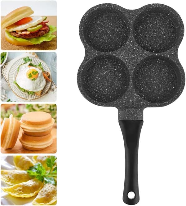 4-hulls eggpanne, pannekakepanne, aluminium non-stick pannekakepanne egg F