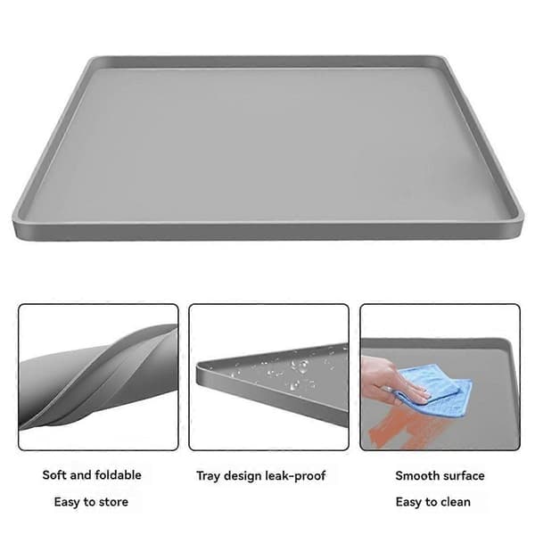 Refrigerator Floor Protector, Silicone Mat for Mini Fridge, Mat Under Refrigerator, Washing Machine and Dryer Protection Mat, Drip Tray (FMY) Gray Gray