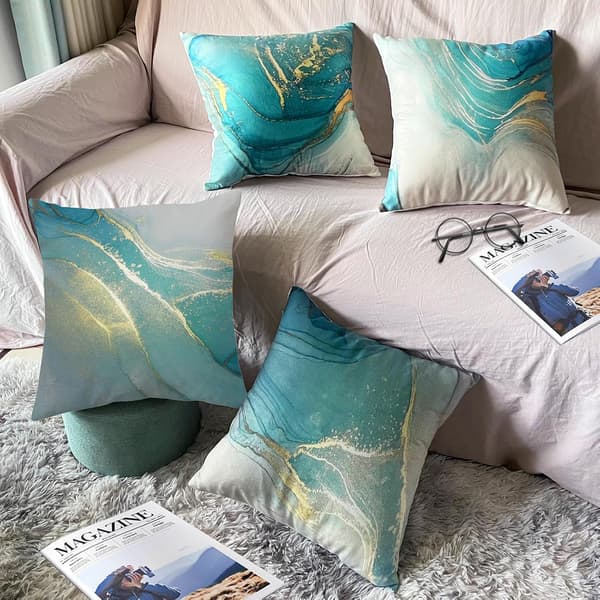 Sæt med 4 pudebetræk, pudebetræk 45x45 dekorativt sofapudebetræk til soveværelse, sofa, stol, seng, have (Beach-Velvet)
