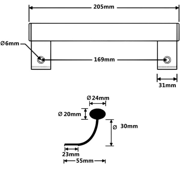 205 mm Aluminum Sliding Door Handle - Replacement Handle for Balcony and Bathroom - Can be Mounted Left or Right [HK]