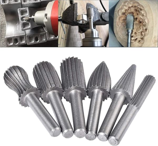 6 stk. dobbeltklippede wolframfræsere 6 mm wolframskaft filning/gravering/slibning bits til roterende værktøj