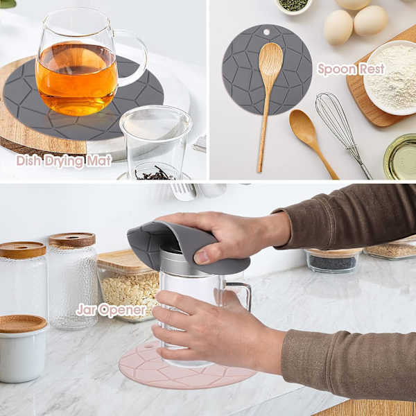 2-pak silikone coasters til varme gryder, varmebestandige coasters til køkkenborde og grydelapper, skridsikre silikone coasters