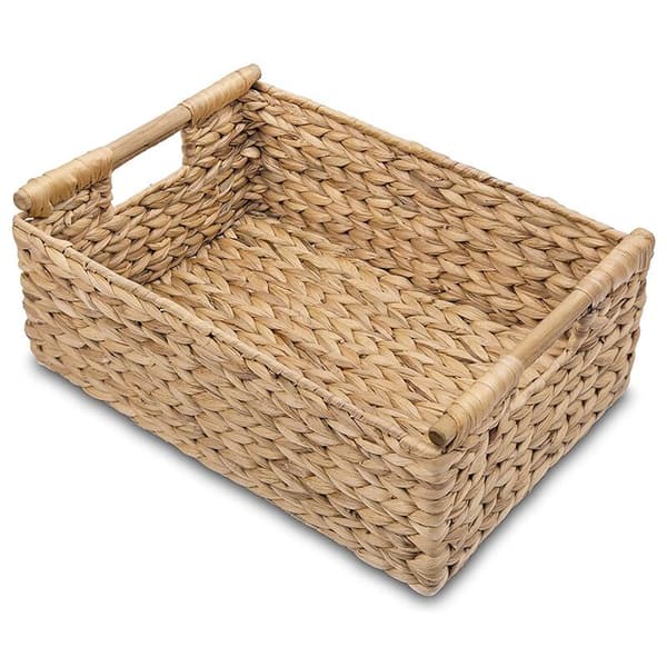 Small Wicker Baskets for Bathroom Organization, Hyacinth Baskets for Storage, Wicker Basket with Wooden Handle