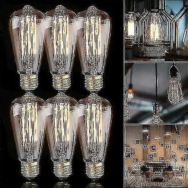 6x E27 60w Edison Pære 220v St64 Retro 64mm X 140mm