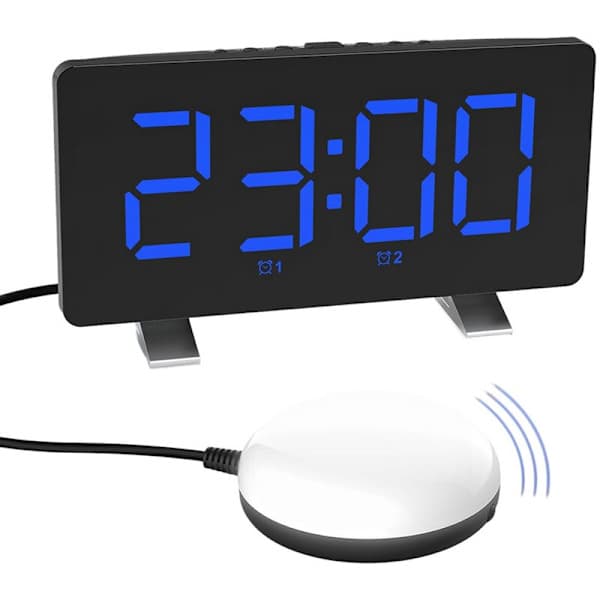 Loud Alarm Clock for Deep Sleepers, 7.4-inch Digital Clocks, Large Display, with Vibrating Bed Shaker, Blue