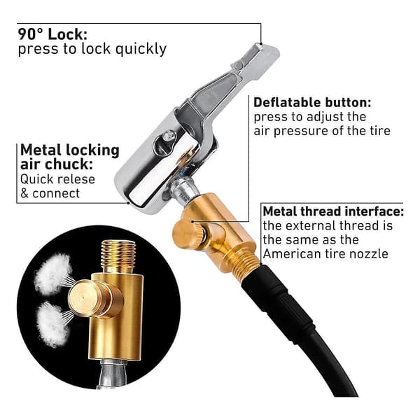 2 stk. Låsbar Luftchuck Dækpumpe, Metal Låsende Dækluftchuck med Luftudblæsningsventil, 8 mm Standard