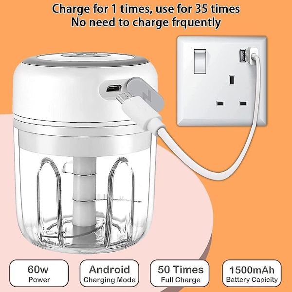 Mini Vitlökshackare Mixer Blender USB Elektrisk Hackare Vit White 250ml