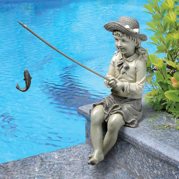 Stor Fiskejente Statue for Hage, Polyresin