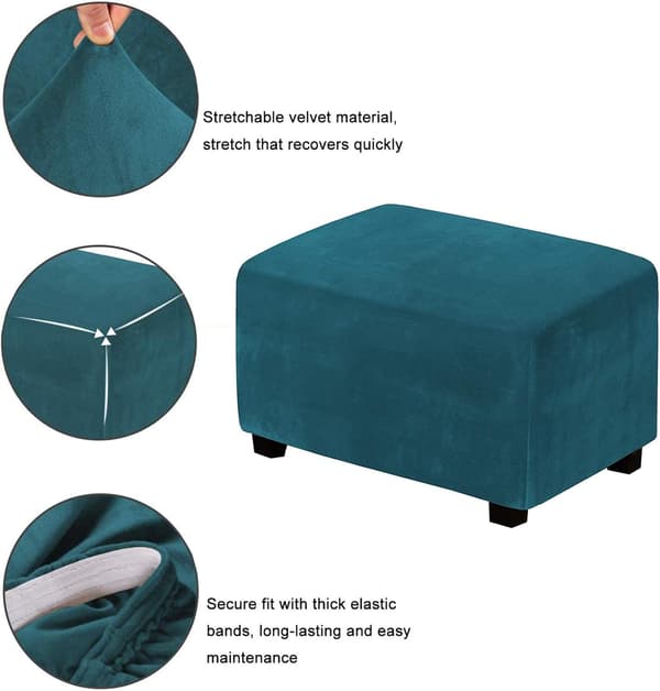 (Dyp havblå) Stretch Pouf-trekk Fløyel Ottoman-trekk Rektangulær