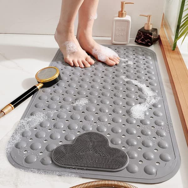 (Grå) Sklisikker dusjmatte med sugekopper og dreneringshull, S