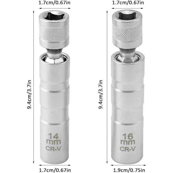 2-pakning Magnetisk Tennpluggnøkkel 16mm/14mm Lang, Tennpluggfjerner, 3/8 \" -10mm Fleksibel