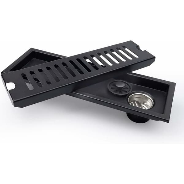 Rectangular Floor Drain 30x10cm Shower Drain Black Floor Drain with Stainless Steel Grate Suitable for Toilet, Bathroom, Kitchen, Balcony
