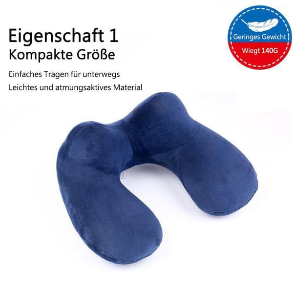 Oppblåsbar reisepute, nakkepute, ergonomisk, vaskbart putetrekk