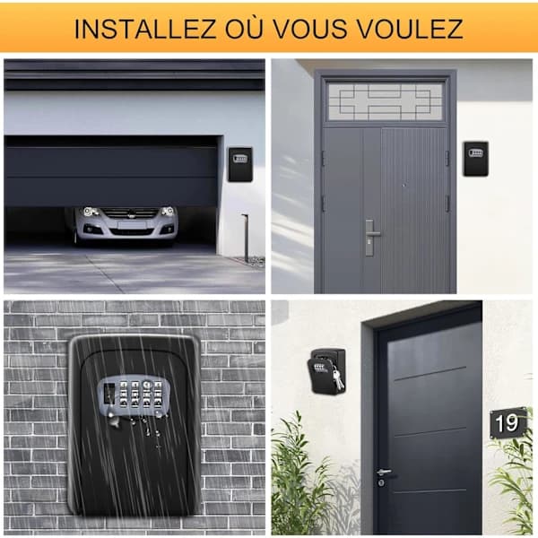 Wall Mounted Key Lock Box with 4-Digit Combination, Weatherproof Large Capacity for Home, Garage, Airbnb, Black