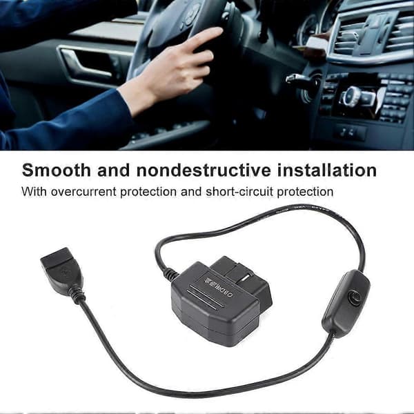 18.7in OBD2 USB Strømladekabel 16Pin Kontaktlader for Bil GPS DVR Kamera [Db]