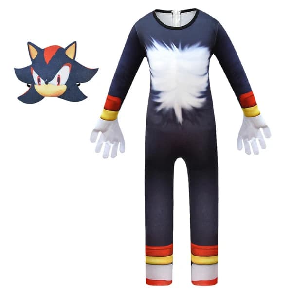 Sonic The Hedgehog Cosplay Halloween-klær for barn gutter jenter Shadow Jumpsuit + Maske 7-8 år = EU 122-128