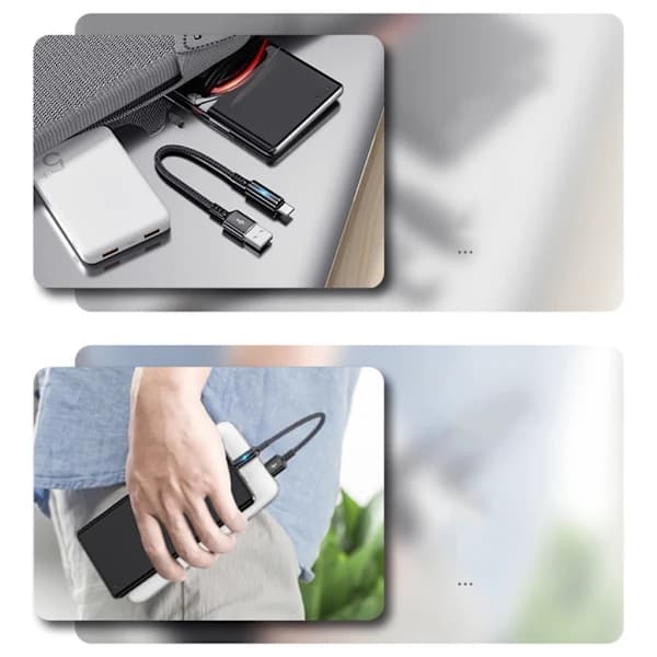 QD-Compact USB-C til USB-A Lade- og Datakabel 2.4A Ladeledning 25cm Kort Kabel, Nylon og Aluminiumslegering Materiale Rød 0.02