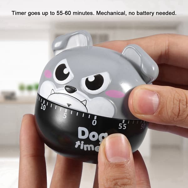 Mechanical Kitchen Timer Cute Dog Manual Counter for Home Cooking Reminder Tool (Grey)