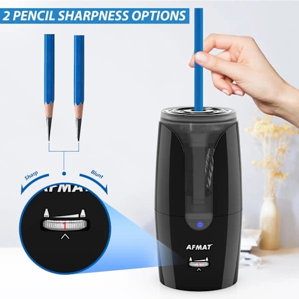 Rechargeable Electric Pencil Sharpener with Long Point, Automatic Stop, 2 Sharpness Settings for Artists, Students, Office, White white