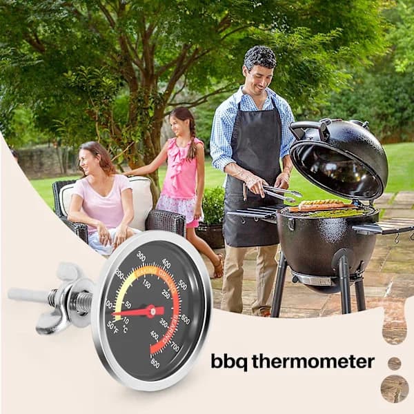 BBQ Grilltermometer 2-pakning Metall Temperaturmåler 10°C til 400°C for Kullgriller Røykere Pizzaovner