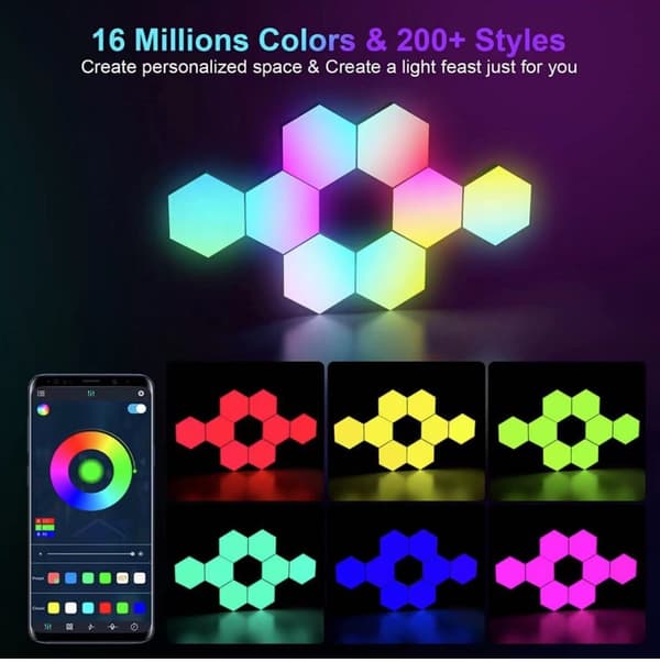Hexagon Lys 8-pak LED Vægpaneler RGB Gaming Lys