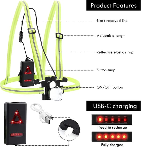 Running Light for Runners, 360 Lumen LED Rechargeable Chest Light with Safety Warning Light