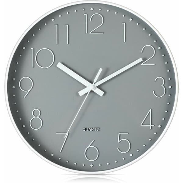 12\" Modern Quartz Wall Clock with Arabic Numerals Wall Clocks No Check Home Decor Decoration (Grey)
