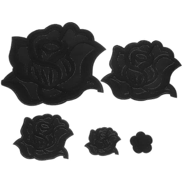 5 stk sorte strygbare rosenlapper Tøjdesigner Stofreparation Blomsterlapper Cool Applikation Pa