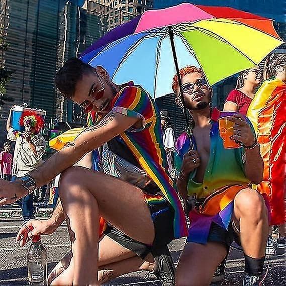 Portable Folding Windproof and Rainproof Rainbow Umbrella, 10 Ribs Strong and Fixed Umbrella