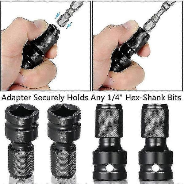 4 stk Slagadapter 1/2 Firkantfæste Til 1/4 Sekskantskaft Hylseadapter
