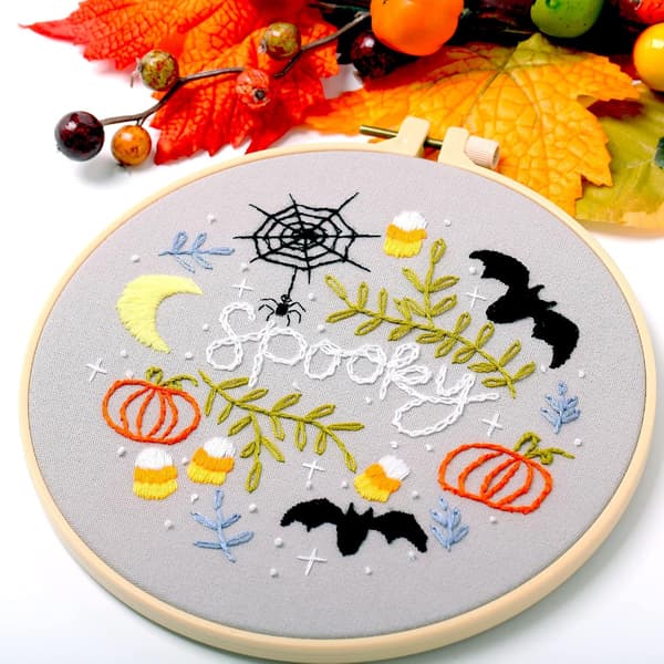 Halloween Decoration, 4 Embroidery Kits Halloween Pattern Collection Includes Embroidery