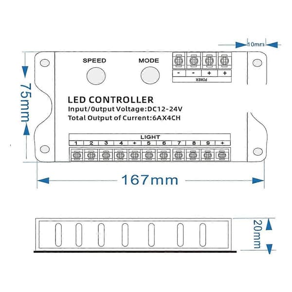 12V 24V DC 4CH 9 Kanaler Separat LED Strip Tape Controller Hopp Vatten Burst Flash Häst Skylt Ljusande Ord Switch A