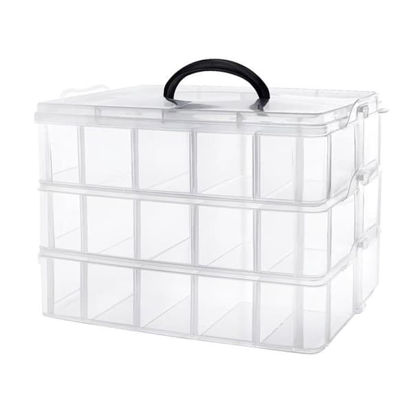 3-Tier Small Parts Organizer - 1, Transparent, Standard, 30 Stackable Compartments, Metal Handle, Beads, Building Blocks