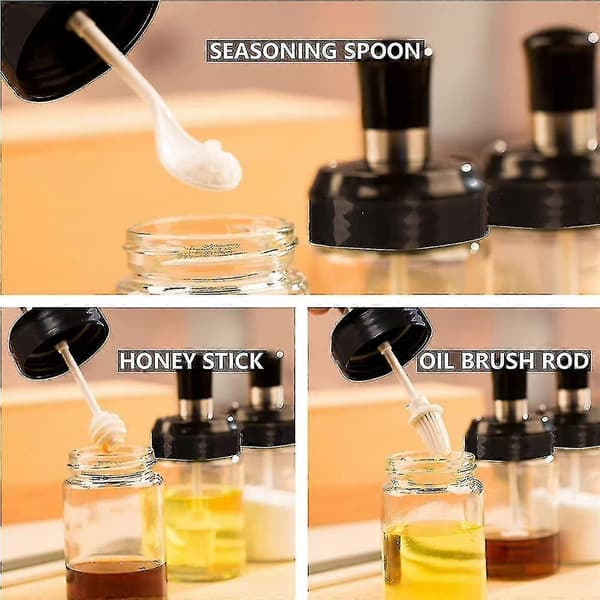 Sauce Jug Transparent Glass Combination Spoon With Lid Container Storage Spices Salt Sugar