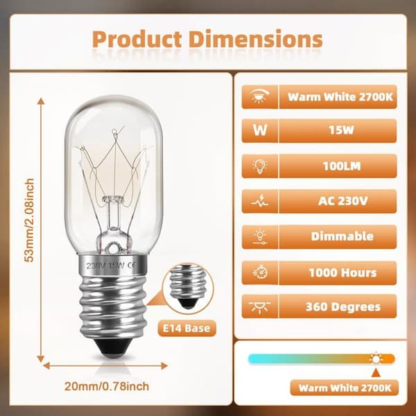 E14 Dimmable Salt Lamp - 3-pack, 100LM Warm White 2700K, Suitable for Refrigerator and Microwave Lamps