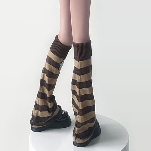 Dame japansk stil Kawaii stil lang kamelstripet benvarmer KLB