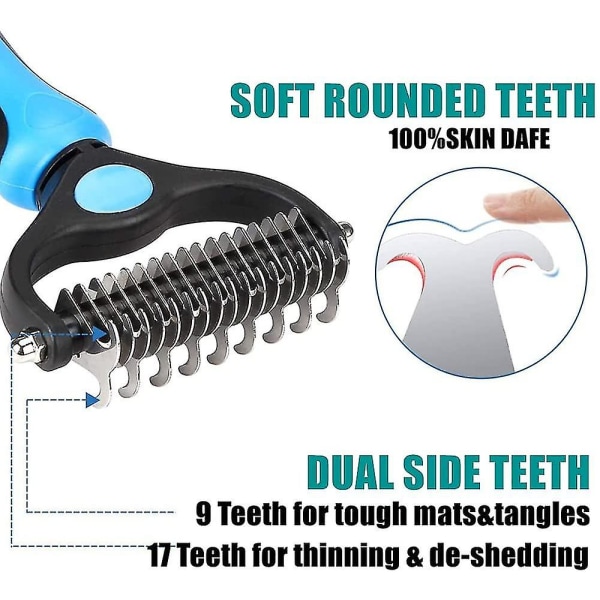 2 i 1 husdjursvård verktyg Dematting kam för hundar katter 2-sidig underull kratta Deshedding verktyg