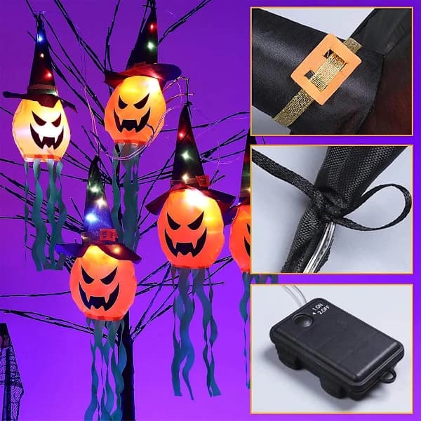 Halloween Decorations, Outdoor String Lights with Glowing Pumpkin Witch Hat, Create Spooky Festive Atmosphere for Party, Garden, Trees, Porch (Creative