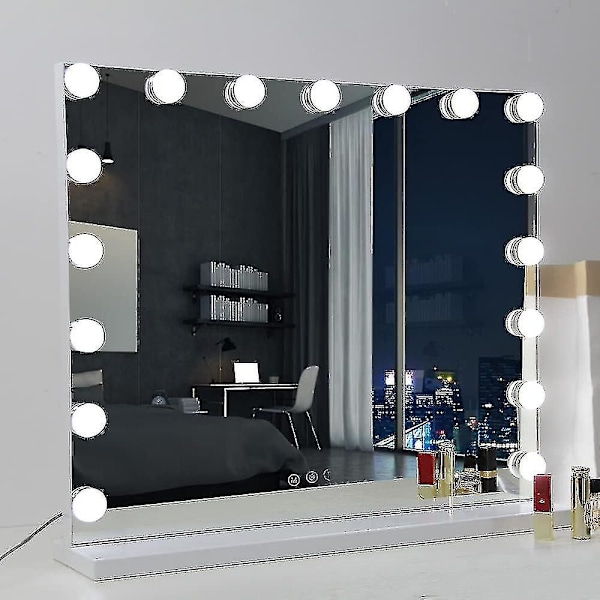 70 x 55 cm Hollywood Makeup Spejl med 3 Farvetilstande og 14 Dæmpbare LED-pærer, Stort Kosmetisk Makeup Spejl med USB-opladning, Kun Pærer