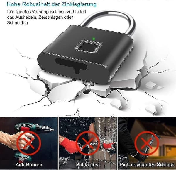 Fingeravtrykk Mini Smart Hengelås USB-Lading Biometrisk Høy Sikkerhet