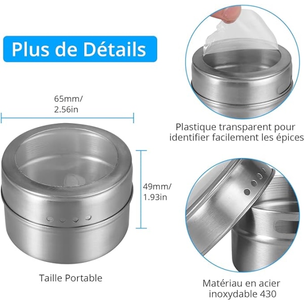 6 st 100 ml magnetisk kryddbox i rostfritt stål